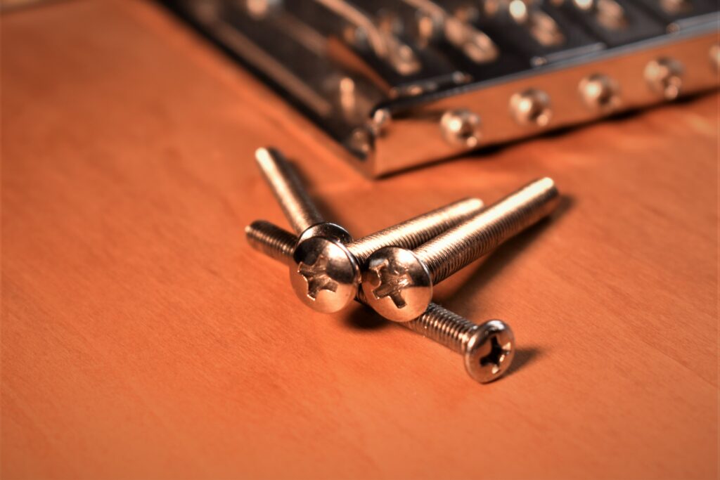 Chrome BoltOn Neck Guitar Screws and Inserts for Strat, Tele and Bass