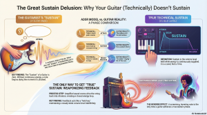 ADSR envelope diagram showing Attack, Decay, Sustain level, and Release phases